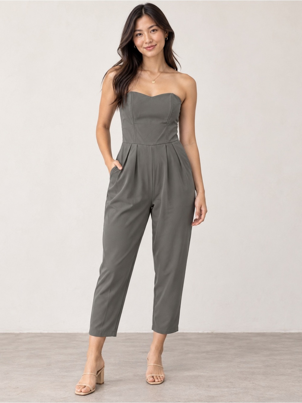Costa Blanca Strapless Jumpsuit – Size S/P – Olive Grey
